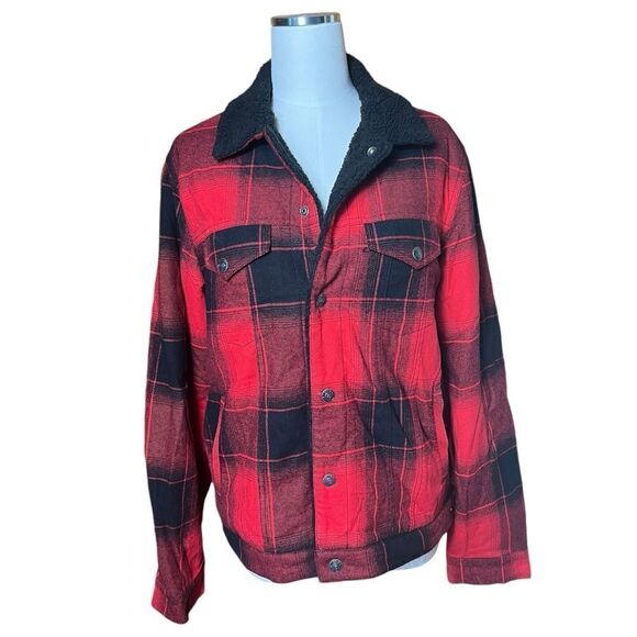 Gap Men’s Buffalo Plaid Sherpa Lined Denim Trucker Jacket Size Medium - Picture 3 of 8